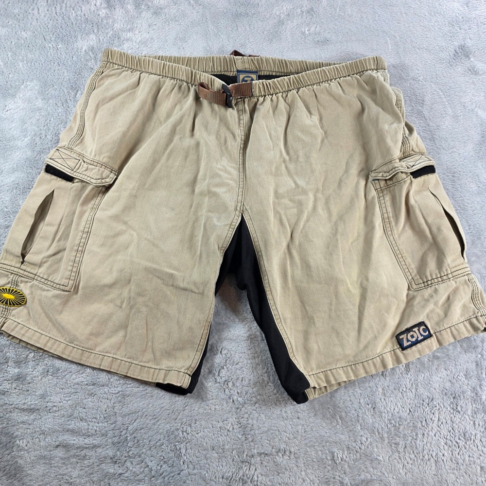 Zoic Mens Large Khaki Cargo Mountain Biking Shorts Coolmax Liner Made in USA
